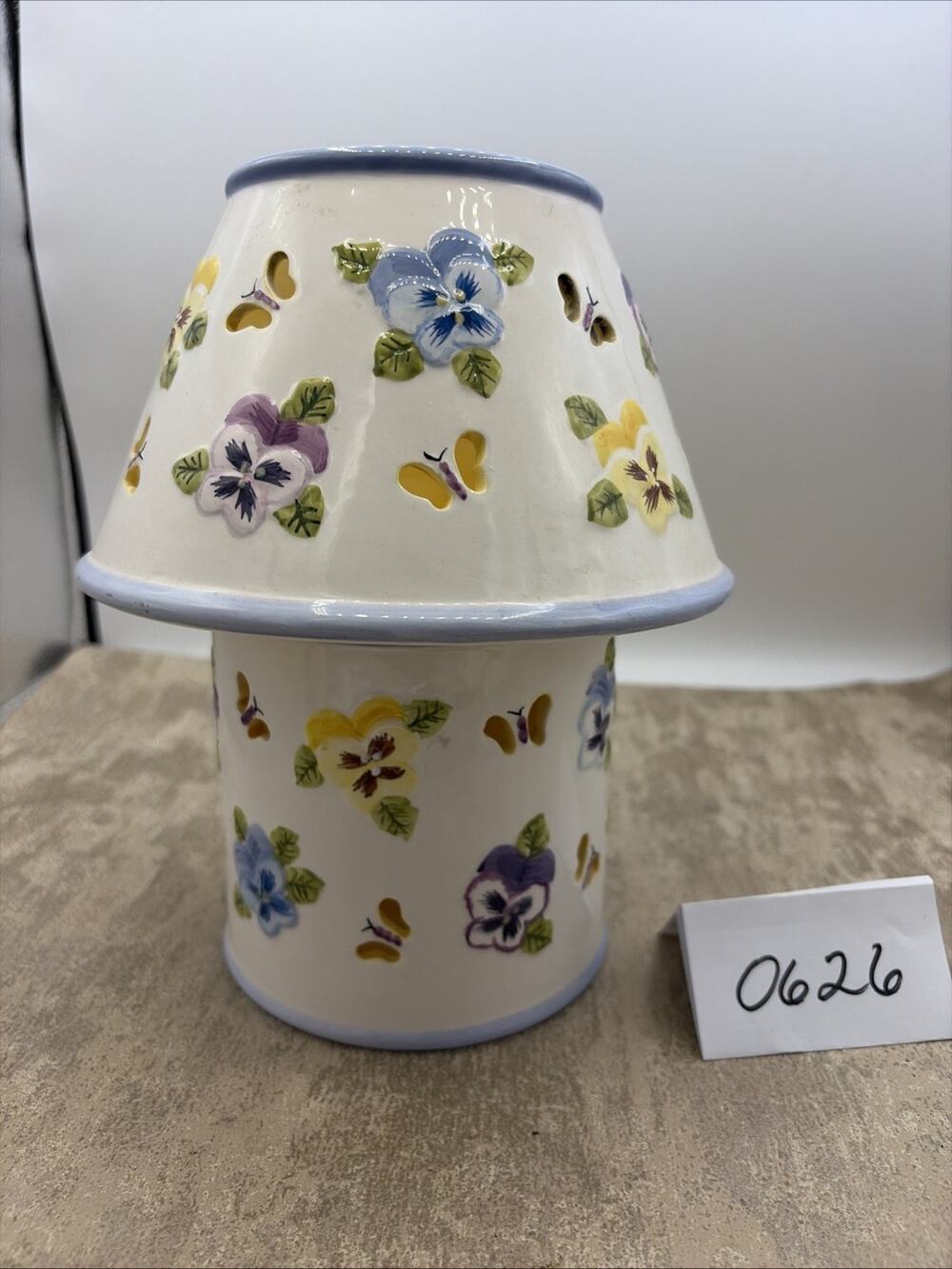 PORCELAIN BUTTERFLIES & FLORAL SHADE STYLE CANDLE HOLDER MULTICOLORED